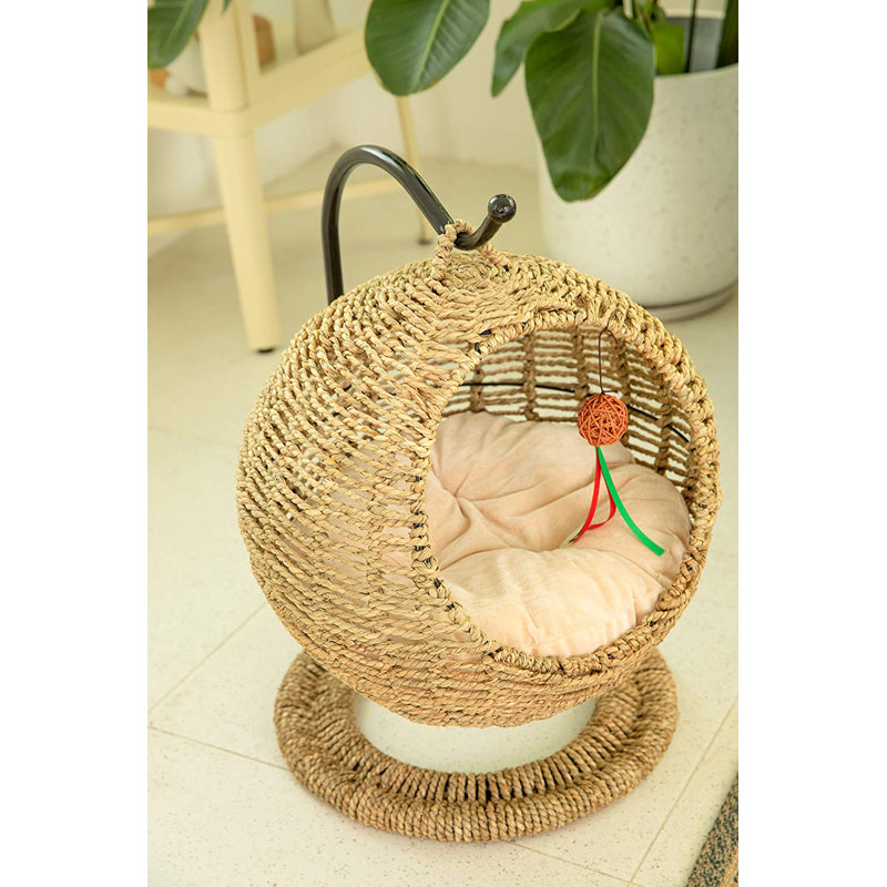 YoSpot 24" Hand Made Wicker Cat Bed Basket Swinging Pet House Nest for